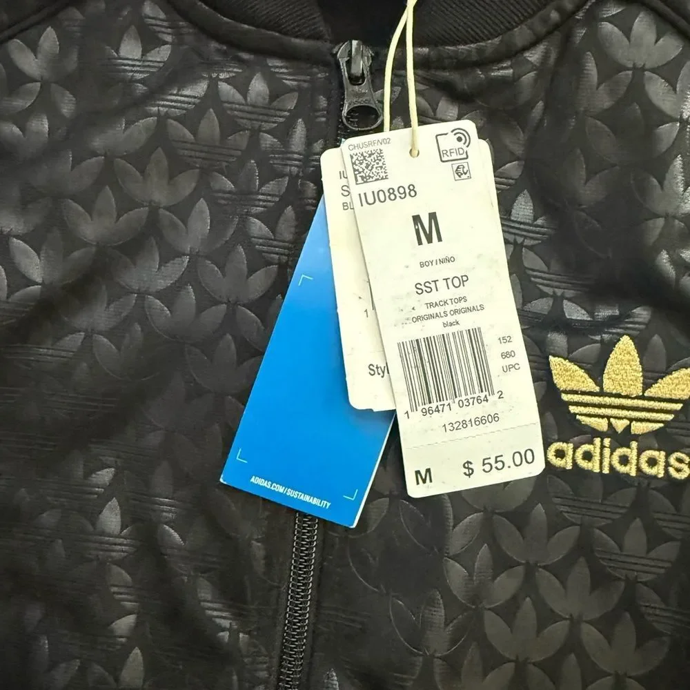 Adidas Originals Boys Monogram SST Track Jacket Black Gold NWT Size M (11-12Y)